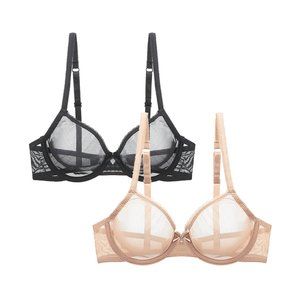 Varsbaby Lace Bra See Through Sexy Underwear for Women 2 PCS
